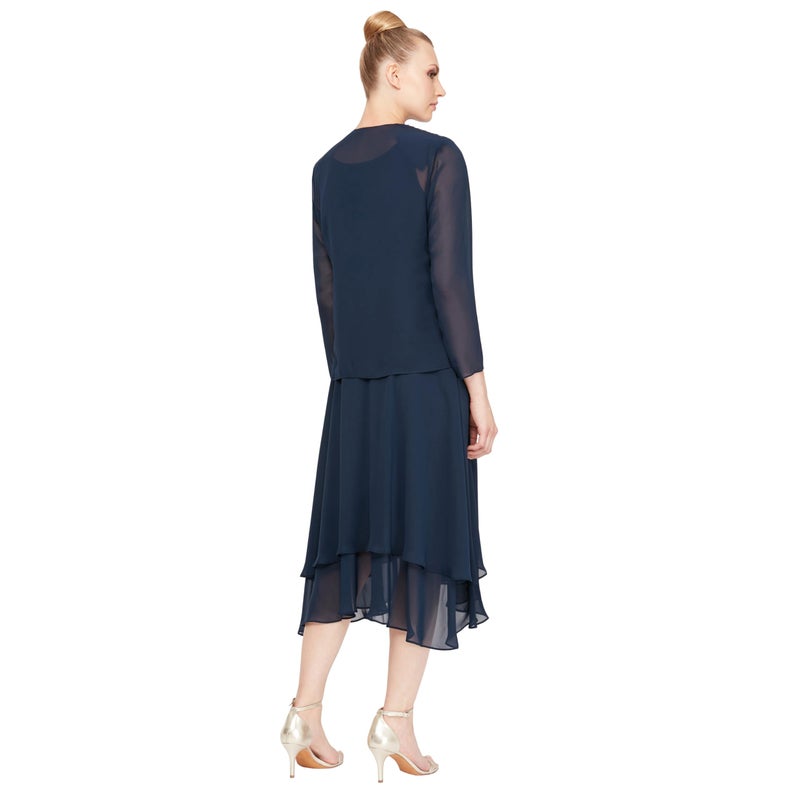 S.L. Fashions Women's Embellished Neckline & Shoulder, Mother of The Bride Jacket Dress (Petite and Regular Sizes), Navy, 16 - Image 2